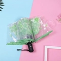 Three-fold automatic transparent umbrella with light green floral patterns and matte handle - Automatic / Green Cherry Blossom