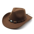 Dark brown wool felt western cowboy hat with turquoise bead leather band on white background - M(56-58cm) / Brown