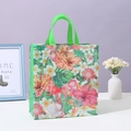 Floral non-woven shopping bag with tropical prints and green handles in a bright room - Tropical Leaf (4004-4) / Small 23*22*11cm
