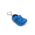 Miniature blue garden clog keychain with flexible heel strap and silver metal ring - Dark Blue Clog Shoe