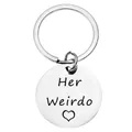 Polished stainless steel round keychain with Her Weirdo engraving and heart symbol - Her Weirdo / 25mm