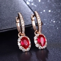 Oval ruby gemstone earrings in rose gold finish with brilliant micro-pave crystals - Red Diamond Oval Flower Earrings Led-97