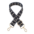 3.8cm thick ethnic jacquard wide shoulder strap in dark blue with beige floral patterns - 3.8cm Silver Buckle / Deep Blue Rice