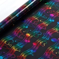 Black birthday gift wrap with rainbow laser musical notes, stars, and heart patterns - Black Rainbow Foil (Music Notes) / 43*300CM