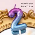 Gradient purple-blue number 2 birthday candle with silver glitter and white stand - Purple Blue Gradient Number 2 Candle