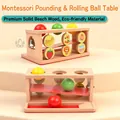 Montessori wooden three-color ball push stand made of solid beech wood for early learning - Beechwood Ball Pressing Table