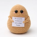 Handmade knitted brown potato toy holding a card with motivational English text - Premium Potato Milk Tea