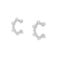 Detailed view of silver ear cuffs with multiple small pearls in a semi-circle design - Silver C-Shape Pearl Style (JQH0389-SS)