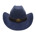 Chapeau de cowboy en daim bleu foncé avec bande marron et emblème étoile en bronze - Taille unique / Bleu Marine
