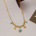 Collana boho dorata con albero della vita e pendenti turchesi per donna - Collana