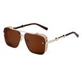 Square gold metal sunglasses with brown lenses and unique industrial side mesh shields - Dark Tea Gold Frame Tea Lens