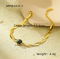 Macro shot of gold stainless steel snake chain bracelet with green natural stone inlay - 17+5cm / Dark Green Bead Style (NMSB-E527-2)