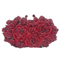 Close-up of luxury red rose evening bag featuring detailed 3D crystal floral pattern - Red