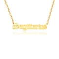 Golden titanium steel necklace featuring Sagittarius gothic letter pendant on a cross chain - Sagittarius / Gold