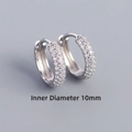 Sterling silver 10mm inner diameter huggie earrings with triple row zircon pave - 10mm Platinum Color