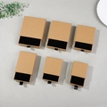 Brown kraft paper drawer jewelry box with black ribbon pull and velvet lining in 6 sizes - Dark Kraft