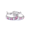 Eleganti orecchini a cerchio in argento con zirconi rosa e bianchi in castone a griffe - Rosa