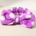 Purple plush headband with white polka dots and a large bow made of soft coral fleece material - #10 Purple Polka Dot - Single Headband