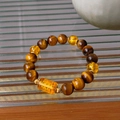 Handcrafted tiger eye bead bracelet with gold-plated accents and engraved scriptures - 53# Bracelet-Gold-Brown (Scripture Tiger Eye Gift Box)