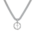 Dettaglio catena cubana argento con pendente a croce di spine ricoperto di diamanti - Set di collane / Argento