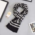 Men's premium wool scarf featuring a black and white geometric maze pattern with fringe - Geometric Maze Patchwork (TK122) / 180*30cm