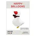 Walking white duck foil balloon with red beak and plaid scarf for party decor, 50x60cm - Walking White Duck
