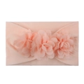 Detail of pink chiffon flowers on a soft stretch nylon baby headband for girls - Nude Pink