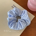 Blauw-wit geblokte oversized kanten scrunchie van zachte katoenen stof - 12# Blauw - Klein Geruit Patroon