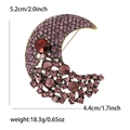 Purple rhinestone crescent moon brooch in antique bronze with size and weight specs - Antique Gold Purple