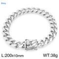 Bracciale cubano in acciaio inossidabile argento lucido, 200x10mm con chiusura quadra - 10MM Acciaio