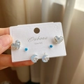 Detailed macro view of S925 silver earring set with blue heart and crescent zircon studs - 38# Blue Moon (6 Pairs)