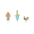 Three-piece 18K gold plated earring set with colorful zircon stones in fairy tale designs - Gold