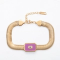Detail of lobster clasp and adjustable chain on gold stainless steel snake bracelet - Purple