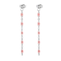 Silver fringe earrings with five pink oval beads in a bohemian long tassel design - Silver Pink Bead Style (KE109136-Z)