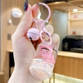 Pink cartoon bear liquid quicksand keychain with pink bell and cute acrylic charm - Pink Cute Bear - Soda Can