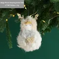 Angelo di Natale in peluche beige con corna dorate e cuore, ciondolo decorativo 10cm - Marrone