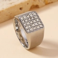 Anello quadrato d'argento con strass trasparenti e finitura in acciaio inossidabile - US 6 / Acciaio (Quadrato con Diamanti 14mm)