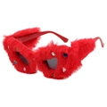 Occhiali da sole a cuore in ecopelliccia rossa con strass colorati per feste fashion - Rosso