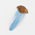 Blue metal children's BB hair clip featuring a cute brown cartoon dog with yellow bows - Blue Dog
