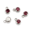 Silver stainless steel birthstone pendant with pink crystal inlay for DIY jewelry - Steel Color-D (Fuchsia)