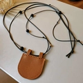 Brown faux leather magnetic eyewear clip necklace with black braided cord and beads - 12# Necklace Coffee Semicircle Leather Case