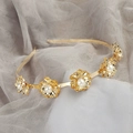 Golden floral headband featuring five pearl-centered blossoms in vintage palace style - 30#