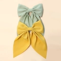 Pair of long ribbon bow hair clips in vibrant yellow and soft mint green fabric - Combination 7 (Yellow/Mint Green Set)