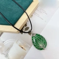 Handmade tree of life wire-wrapped necklace with a green teardrop stone pendant - Malachite Silver