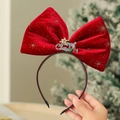 Christmas hair clip with large red velvet bow and gold star embroidery and bells - Red Bow