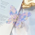Elegant butterfly acetate hair claw clip with colorful marble pattern and gold spring - Butterfly Shape / Colorful Marble