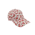 Floral cotton baseball cap with red flowers and green leaves on white background - Baseball Cap / Small Flower White-Baseball Cap