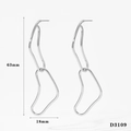 Irregular geometric wavy silver earrings in minimalist long drop style design - Silver (D3109)