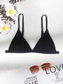 Women's black ribbed triangle bikini top with stylish halter neck and metallic detail - M / Bikini Top Only / Black
