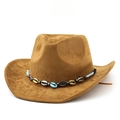 Bruine western cowboy viltvilt hoed met decoratieve schelpenband en metalen accenten - M (56-58cm) / Khaki